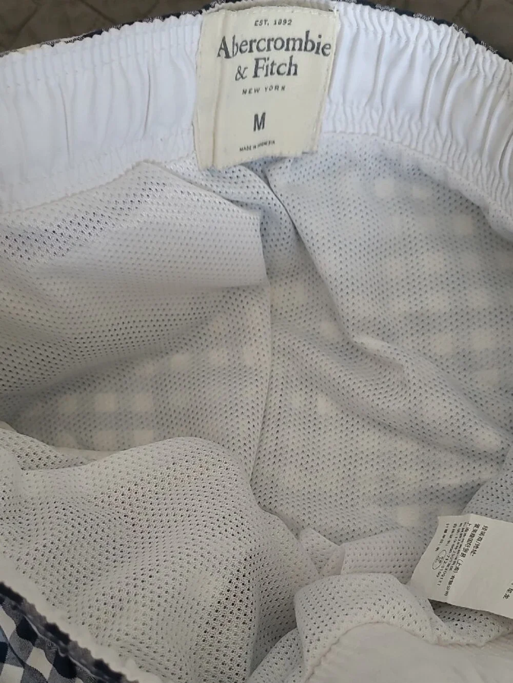 Abercrombie & Fitch Navy and White Checkered Swim Trunks
